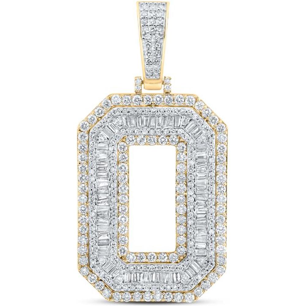 10K Yellow Gold Baguette and Round Diamond O Initial Charm Pendant - 3.2 Carat Total Diamond Weight