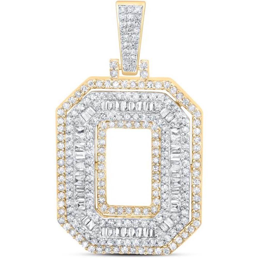 10K Yellow Gold Baguette and Round Diamond "O" Initial Charm Pendant - 5/8 Carat Total Diamond Weight