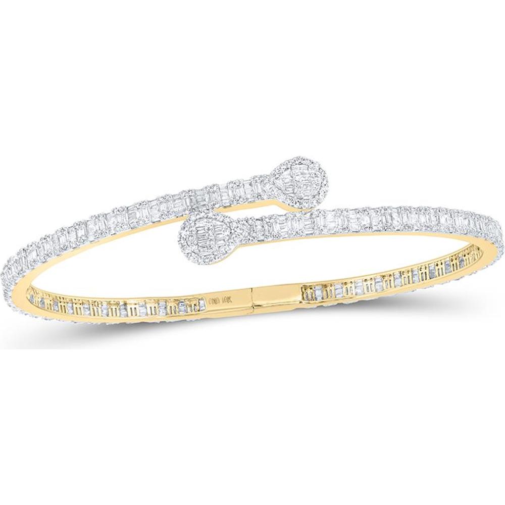 10K Yellow Gold Baguette and Round Diamond Pear Cuff Bracelet - 2.58 Carat Total Diamond Weight