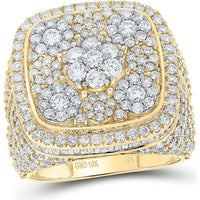 10K Yellow Gold Baguette and Round Diamond Square Flower Cluster Ring - 5.25 Carat Total Diamond Weight