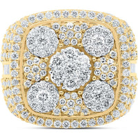 10K Yellow Gold Baguette and Round Diamond Square Flower Cluster Ring - 5.25 Carat Total Diamond Weight