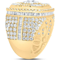 10K Yellow Gold Baguette and Round Diamond Square Flower Cluster Ring - 5.25 Carat Total Diamond Weight