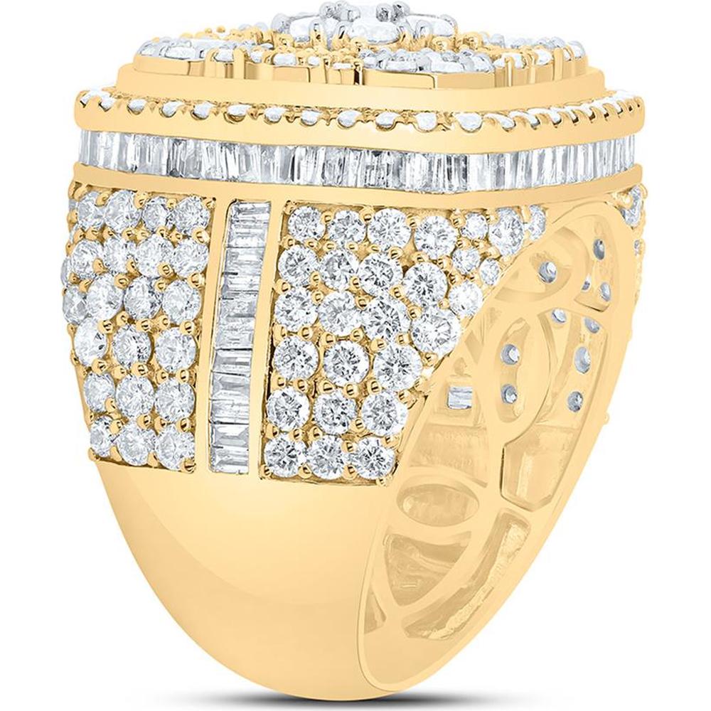 10K Yellow Gold Baguette and Round Diamond Square Flower Cluster Ring - 5.25 Carat Total Diamond Weight