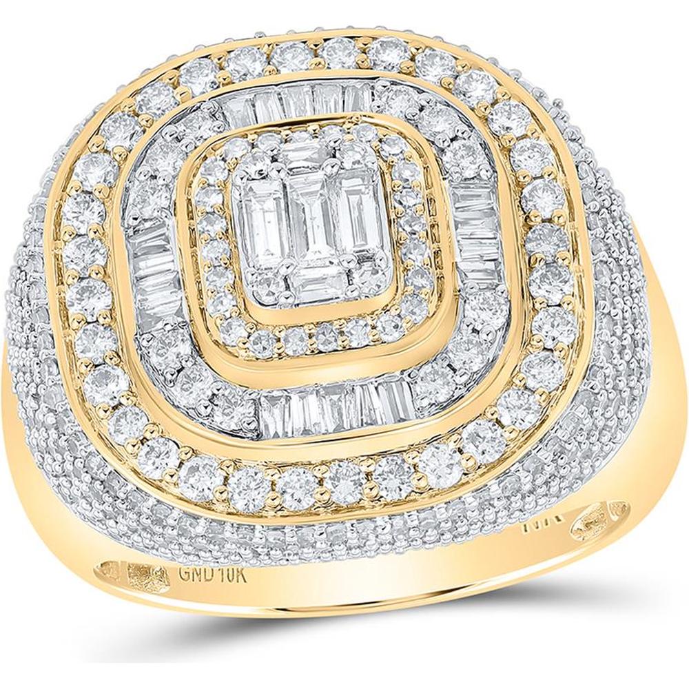 10K Yellow Gold Baguette and Round Diamond Square Ring with 2.75 Carat Total Diamond Weight