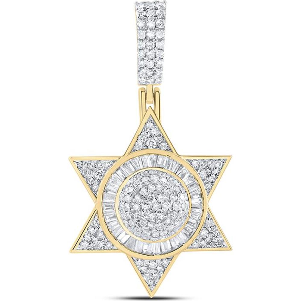 10K Yellow Gold Baguette and Round Diamond Star of David Pendant - 1.00 Carat Total Diamond Weight