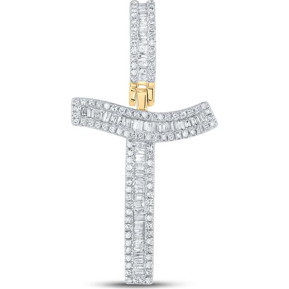 10K Yellow Gold Baguette and Round Diamond "T" Initial Pendant - 5/8 Carat Total Diamond Weight