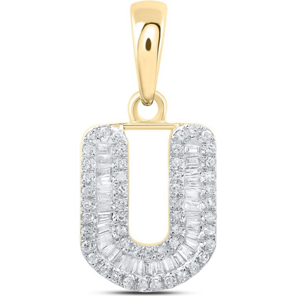 10K Yellow Gold Baguette and Round Diamond U Initial Pendant - 1/3 Carat Total Diamond Weight