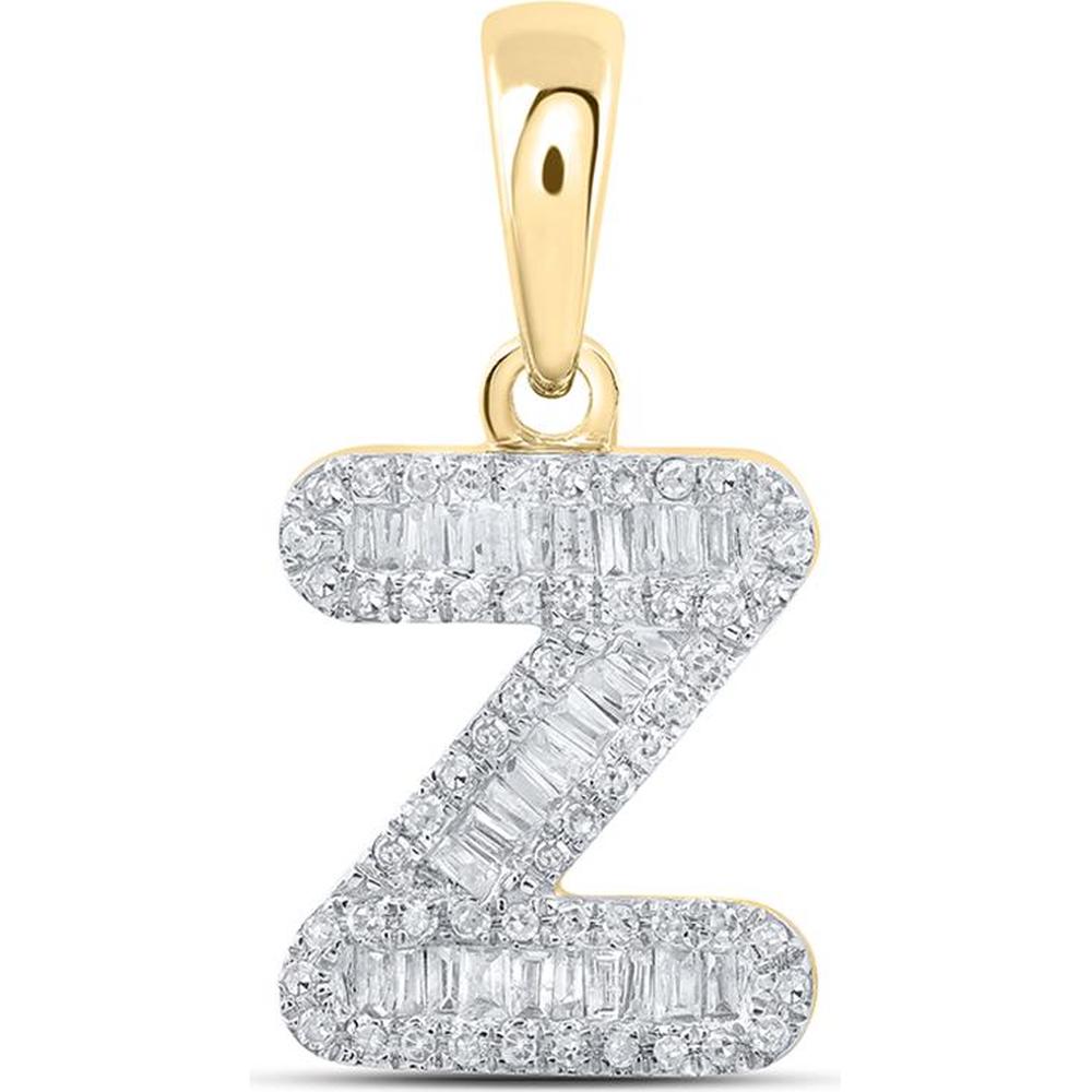 10K Yellow Gold Baguette and Round Diamond Z Initial Pendant - 1/3 Carat Total Diamond Weight