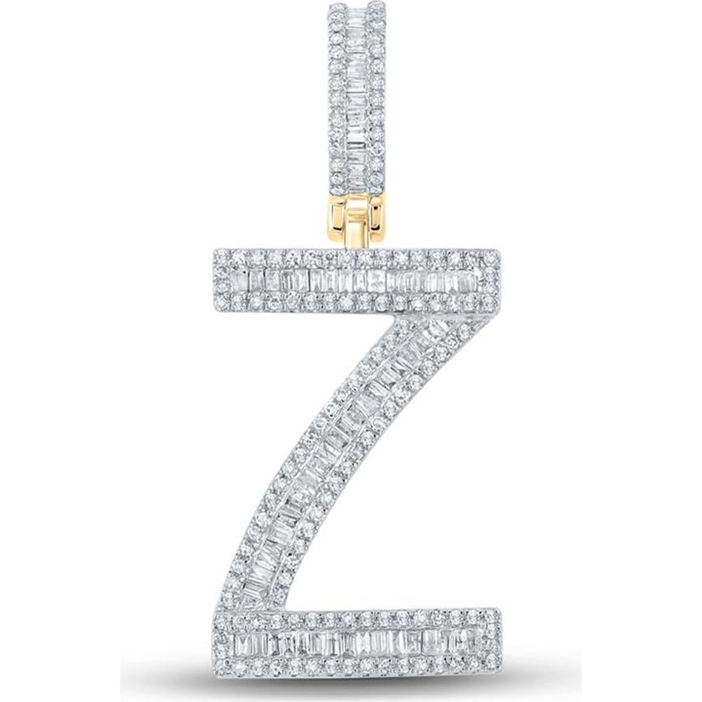 10K Yellow Gold Baguette and Round Diamond "Z" Initial Pendant - 3/4 Carat Total Diamond Weight