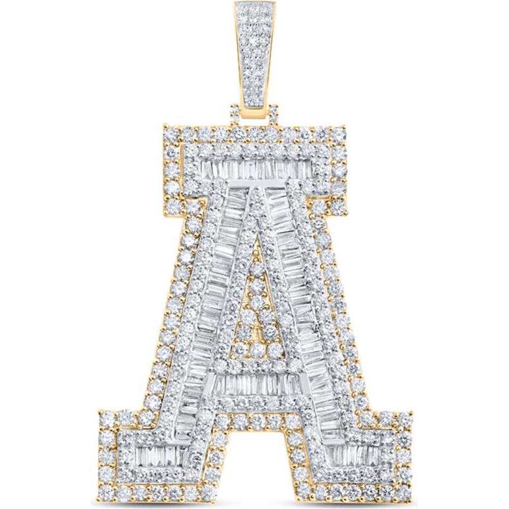 10K Yellow Gold Baguette Diamond "A" Initial Pendant Charm - 4.7 Carat Total Diamond Weight
