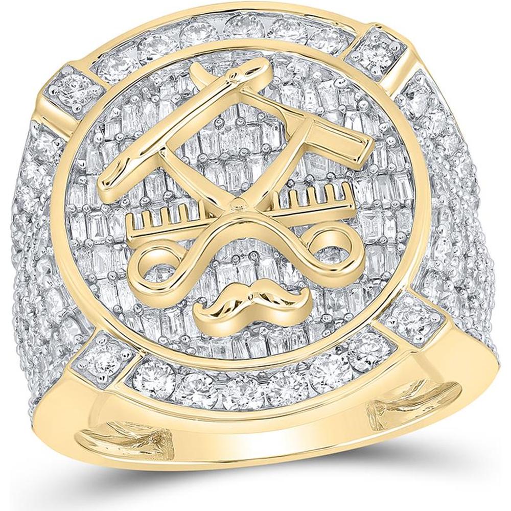 10K Yellow Gold Baguette Diamond Barber Circle Ring - 3.49 Carat Total Diamond Weight