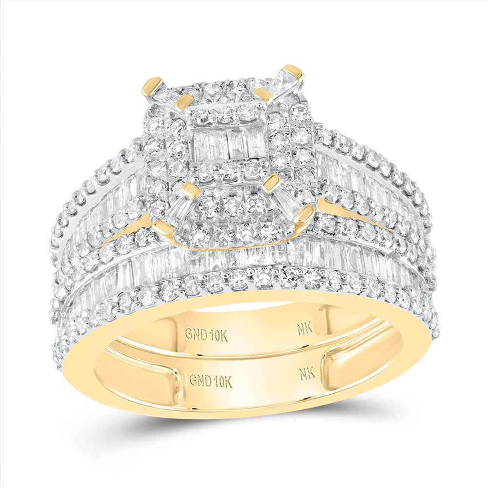 10K Yellow Gold Baguette Diamond Bridal Ring Set - 1 and 1/3 Carat Total Diamond Weight