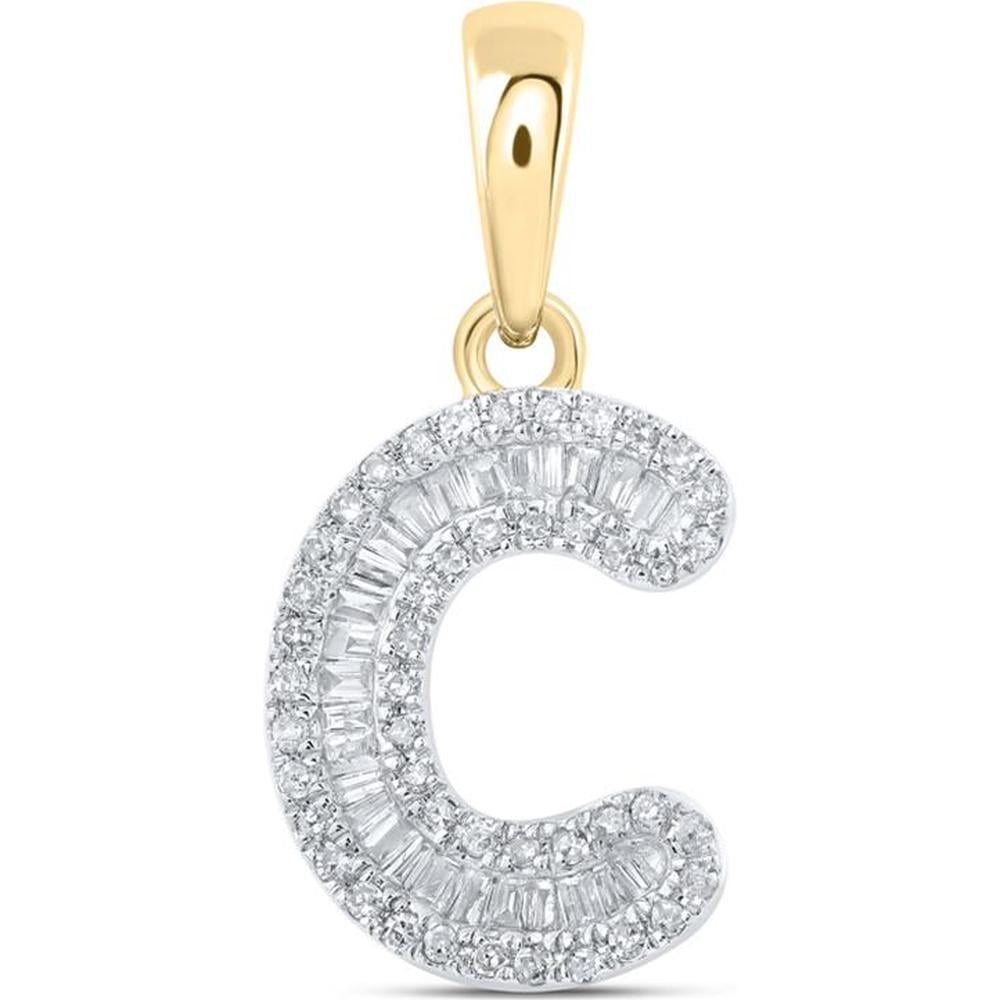 10K Yellow Gold Baguette Diamond C Initial Pendant - 1/4 Carat Total Diamond Weight
