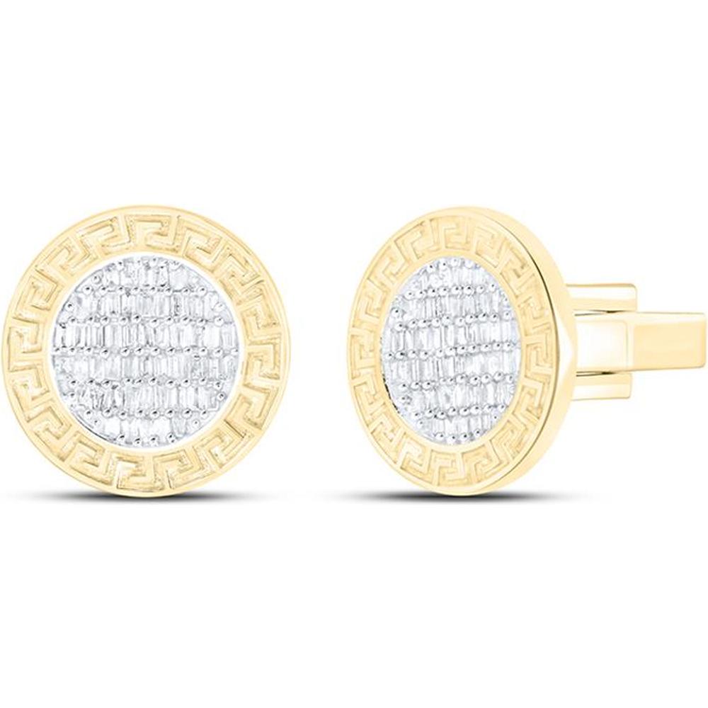 10K Yellow Gold Baguette Diamond Circle Cuff Links - 5/8 Carat Total Diamond Weight