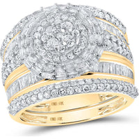 10K Yellow Gold Baguette Diamond Cluster Matching Wedding Ring Set - 2.33 Carat Total Diamond Weight