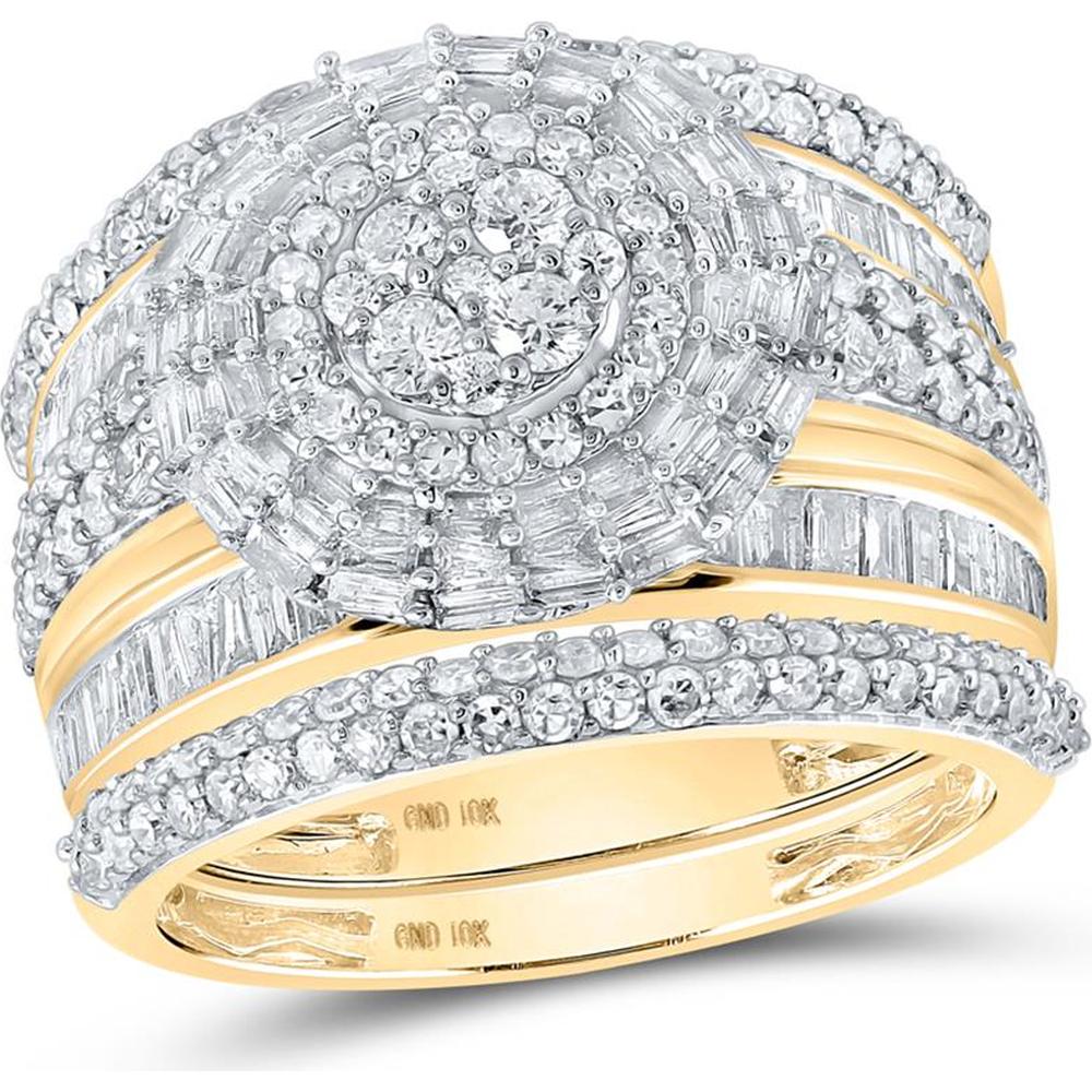 10K Yellow Gold Baguette Diamond Cluster Matching Wedding Ring Set - 2.33 Carat Total Diamond Weight