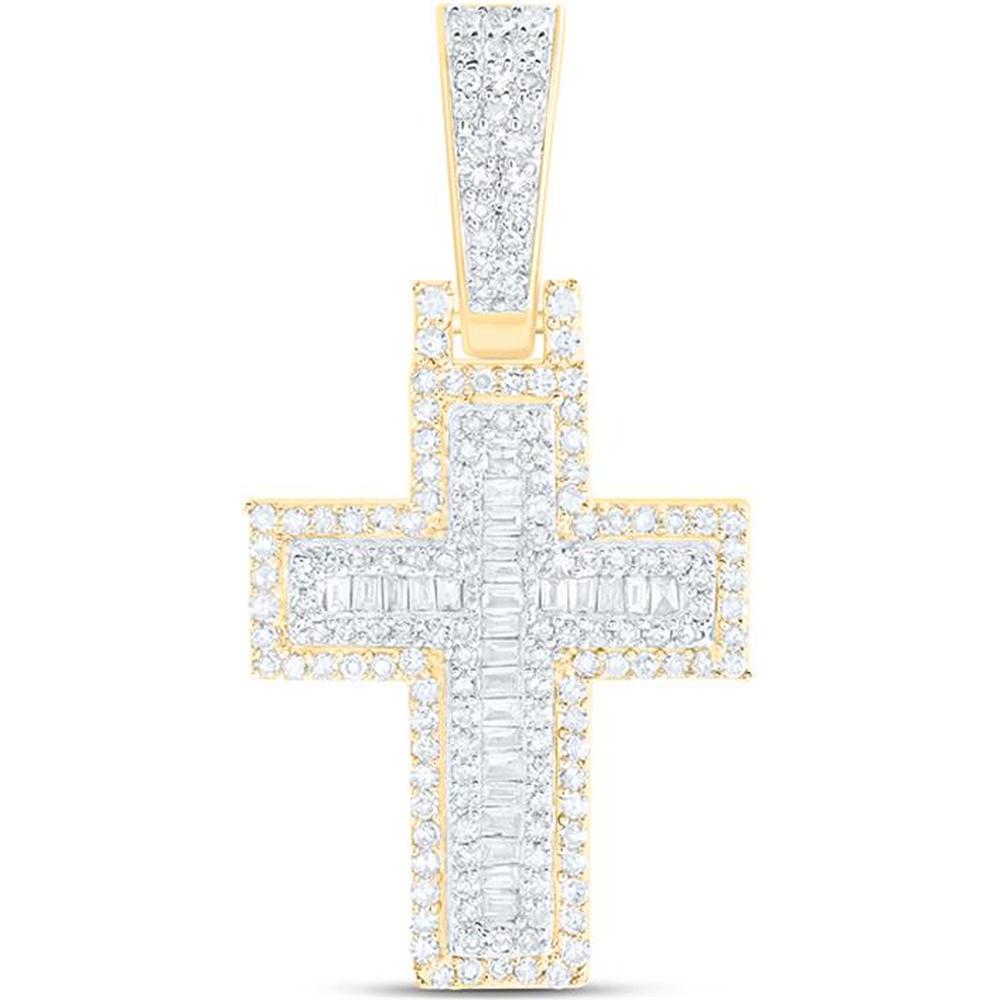10K Yellow Gold Baguette Diamond Cross Charm Pendant - 5/8 Carat Total Diamond Weight
