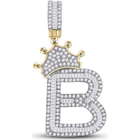 10K Yellow Gold Baguette Diamond Crown B Letter Charm Pendant - 1.0 Carat Total Diamond Weight