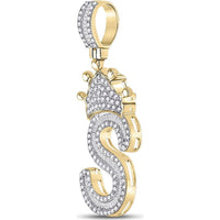 10K Yellow Gold Baguette Diamond Crown S Letter Pendant - 3/4 Carat Total Diamond Weight