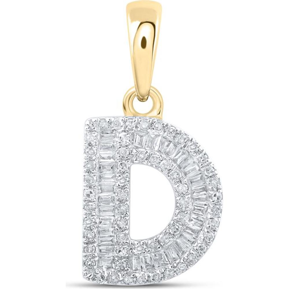 10K Yellow Gold Baguette Diamond "D" Initial Pendant - 1/3 Carat Total Diamond Weight