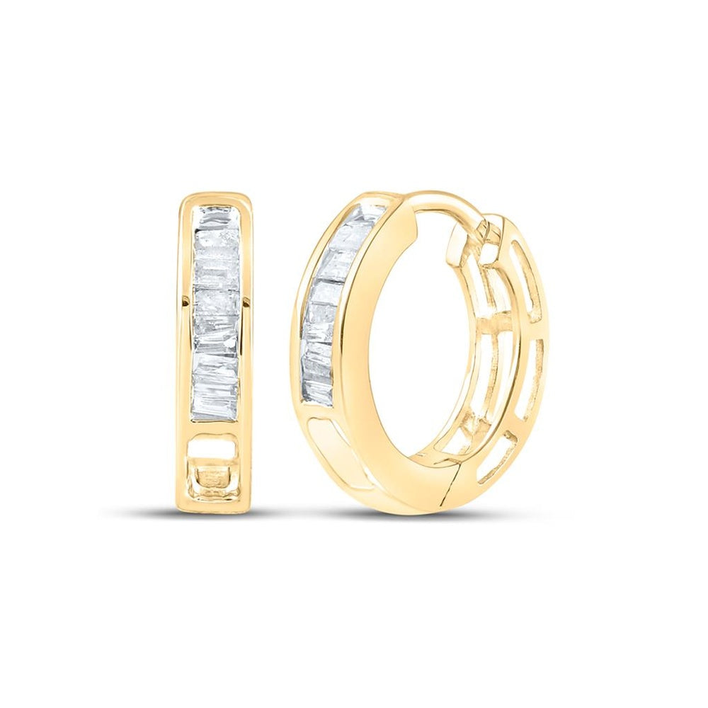 10K Yellow Gold Baguette Diamond Dangle Earrings - 1/6 Carat Total Diamond Weight
