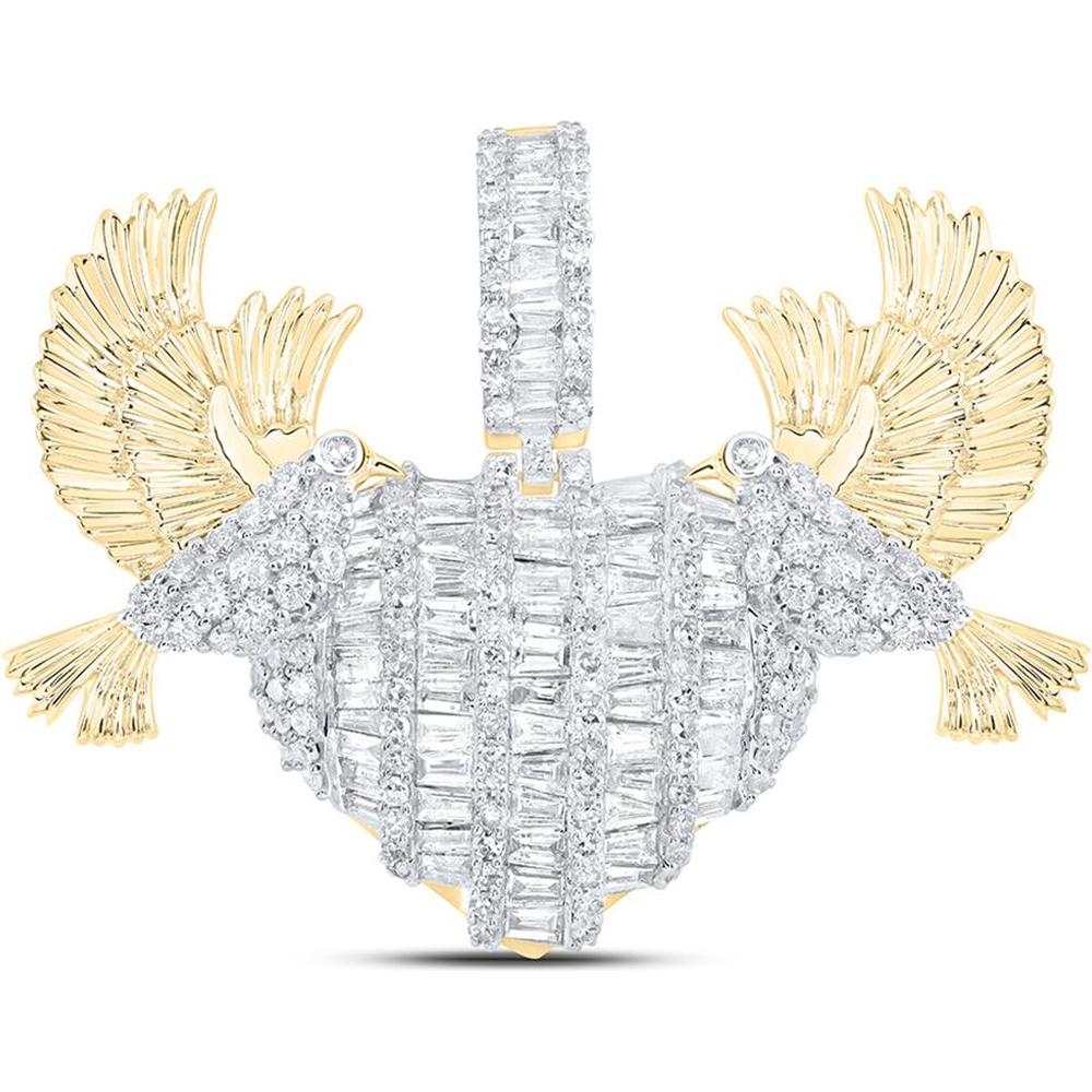10K Yellow Gold Baguette Diamond Dove Heart Pendant with 2-1/3 Carat Total Diamond Weight