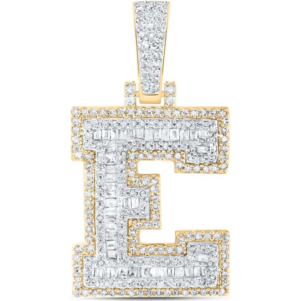 10K Yellow Gold Baguette Diamond "E" Initial Charm Pendant - 3/4 Carat Total Diamond Weight