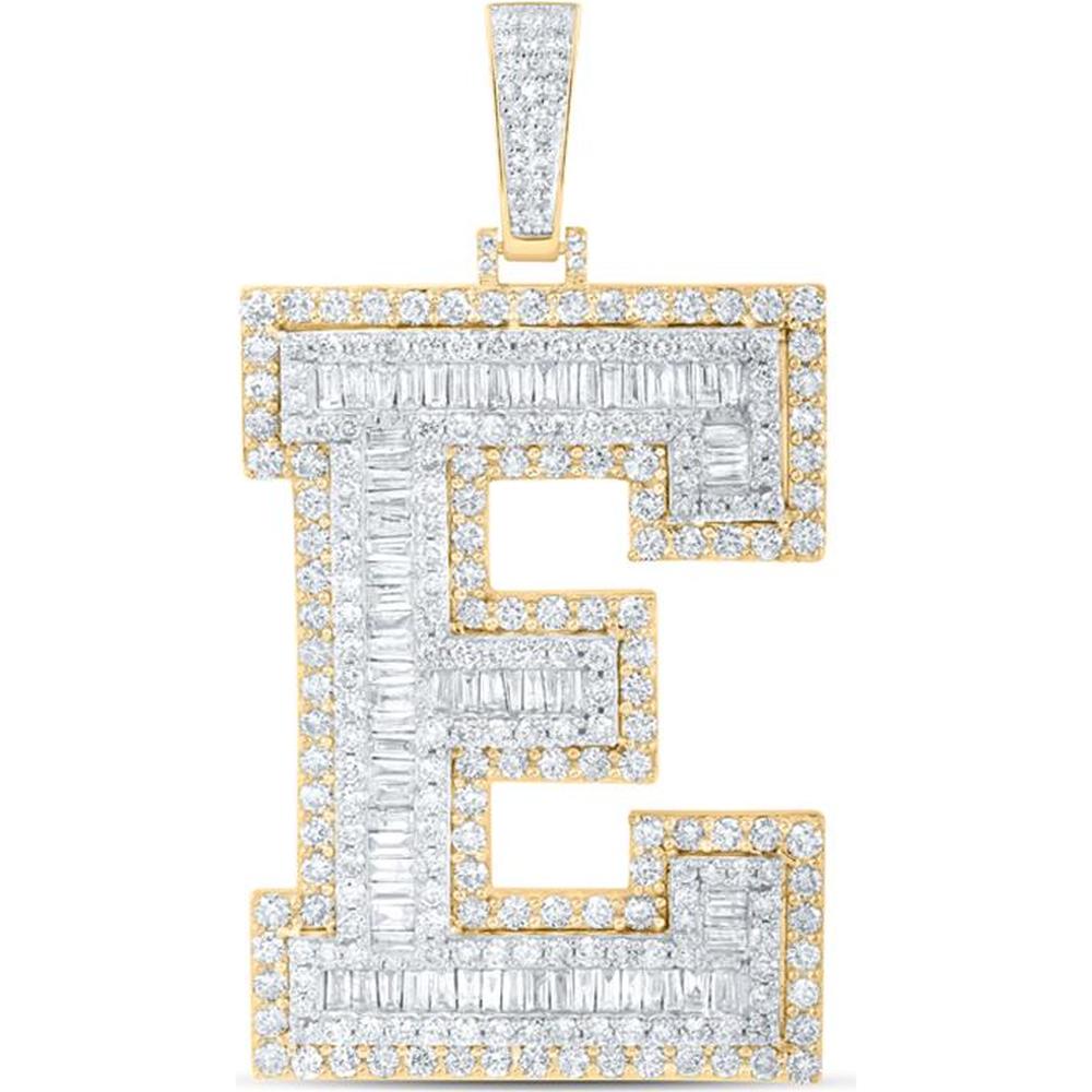 10K Yellow Gold Baguette Diamond E Initial Charm Pendant - 6.33 Carat Total Diamond Weight
