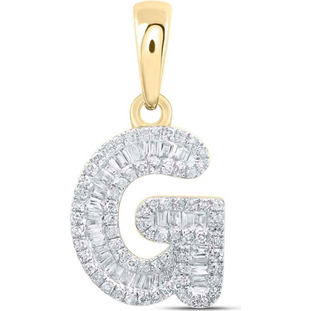 10K Yellow Gold Baguette Diamond G Initial Pendant with Round Diamonds - 3/8 Carat Total Diamond Weight