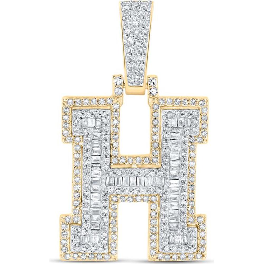 10K Yellow Gold Baguette Diamond H Initial Pendant - 5/8 Carat Total Diamond Weight