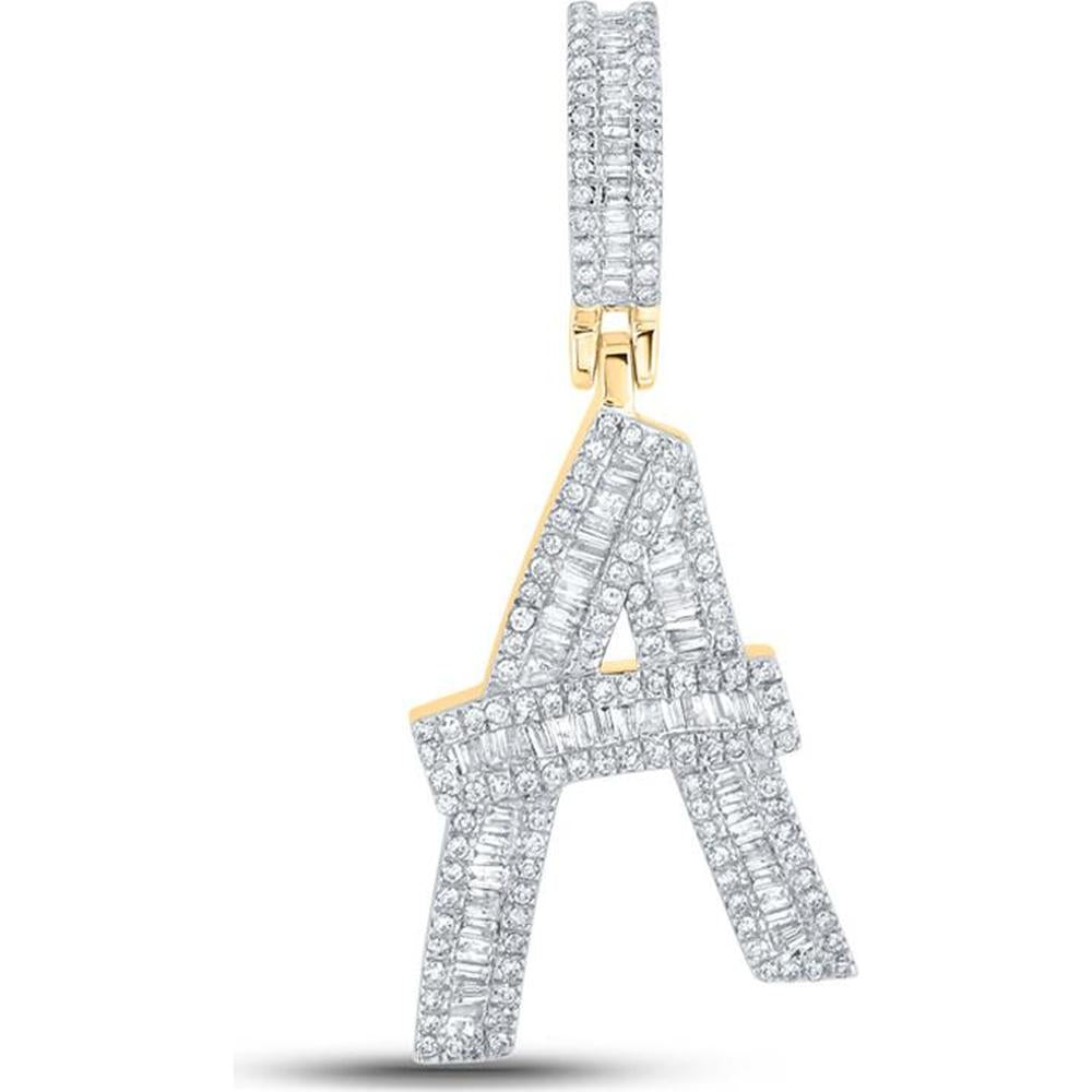 10K Yellow Gold Baguette Diamond Initial A Pendant - 3/4 Carat Total Diamond Weight