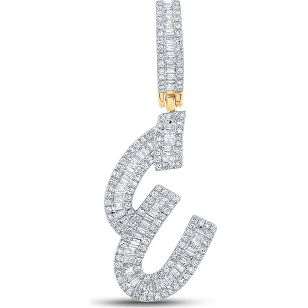 10K Yellow Gold Baguette Diamond Initial E Charm Pendant - 3/4 Carat Total Diamond Weight