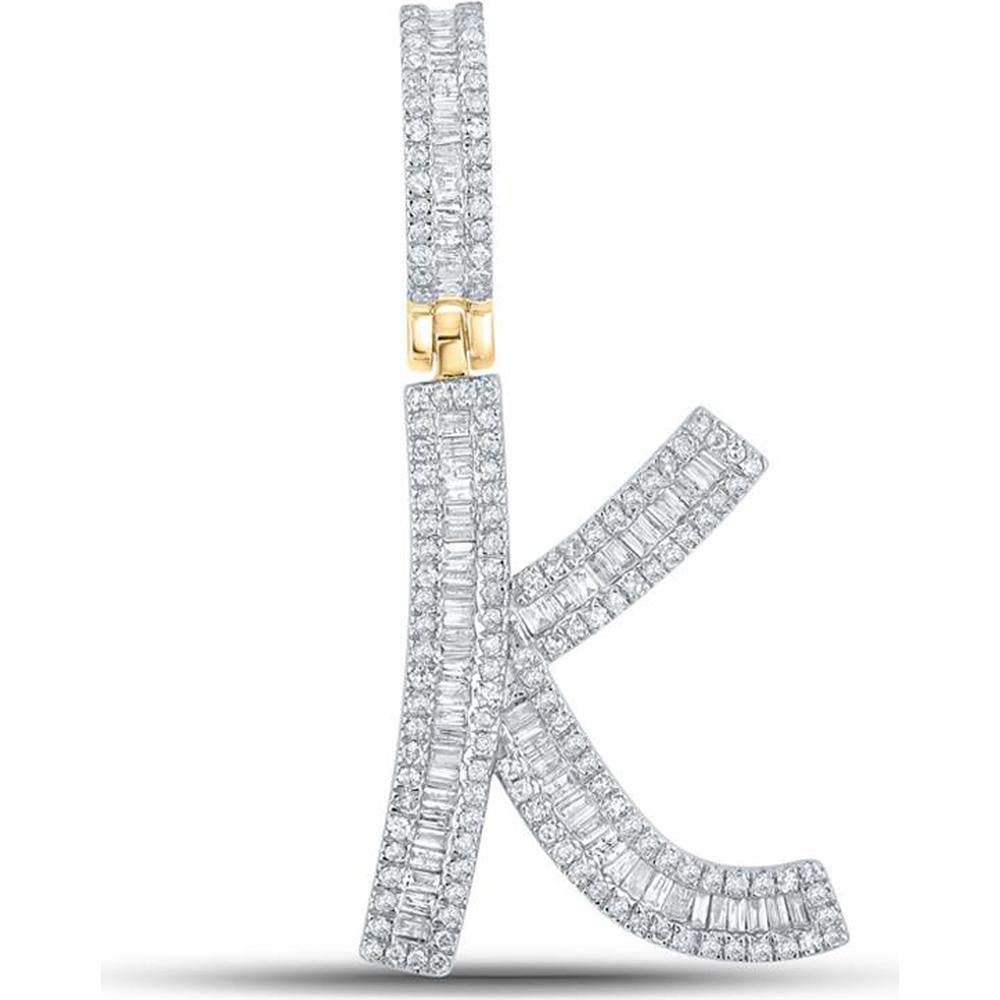 10K Yellow Gold Baguette Diamond Initial K Letter Charm Pendant - 3/4 Carat Total Diamond Weight