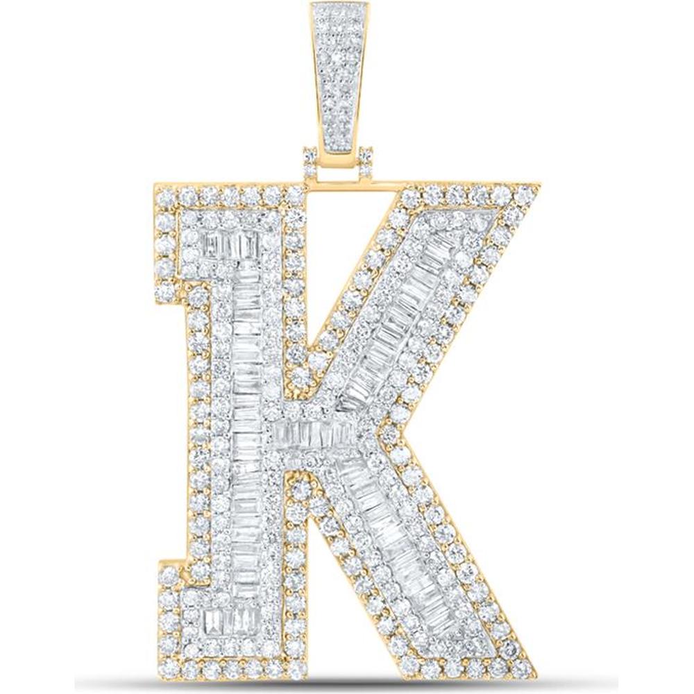 10K Yellow Gold Baguette Diamond K Initial Letter Charm Pendant - 6 Carat Total Diamond Weight