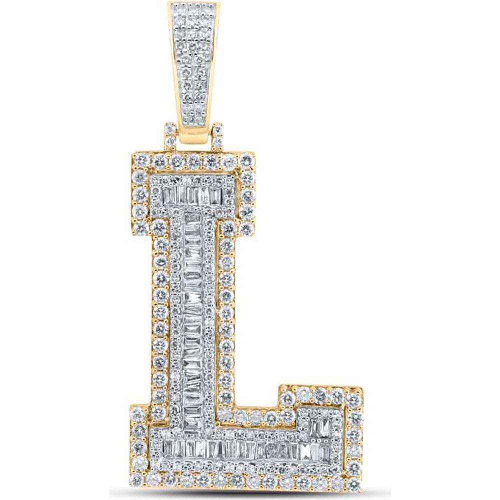 10K Yellow Gold Baguette Diamond "L" Initial Letter Charm Pendant - 2.38 Carat Total Diamond Weight