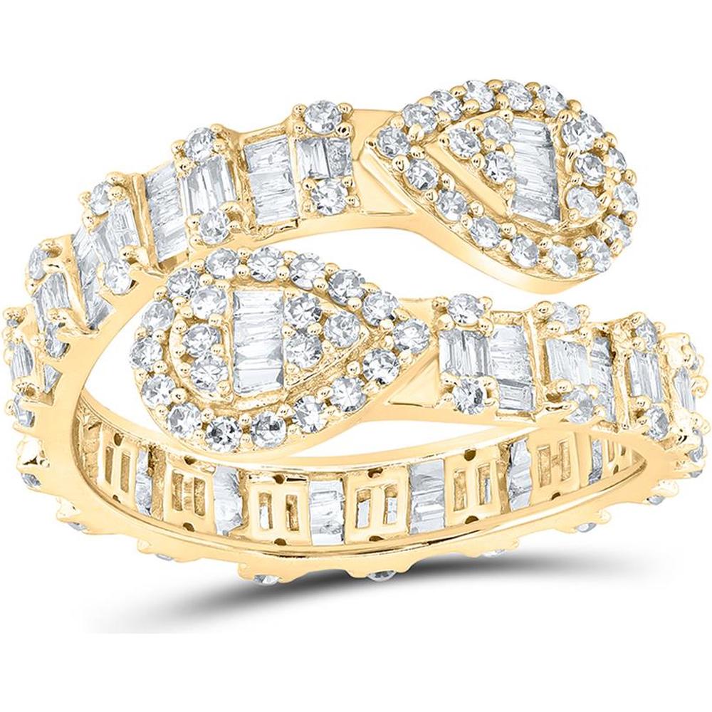 10K Yellow Gold Baguette Diamond Pear Cuff Band Ring with Round Diamonds - 1.04 Carat Total Diamond Weight