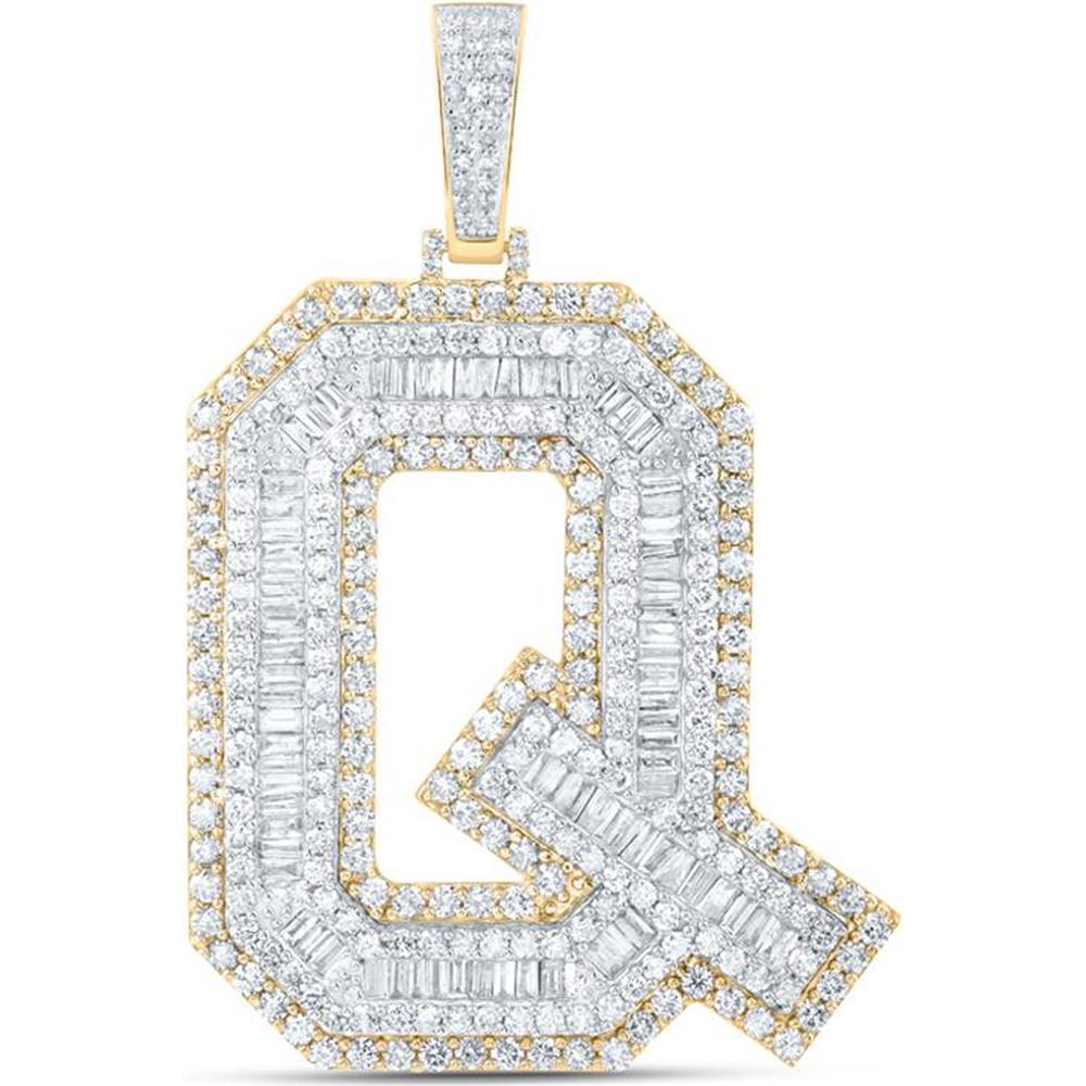 10K Yellow Gold Baguette Diamond Q Initial Letter Charm Pendant - 6.88 Carat Total Diamond Weight