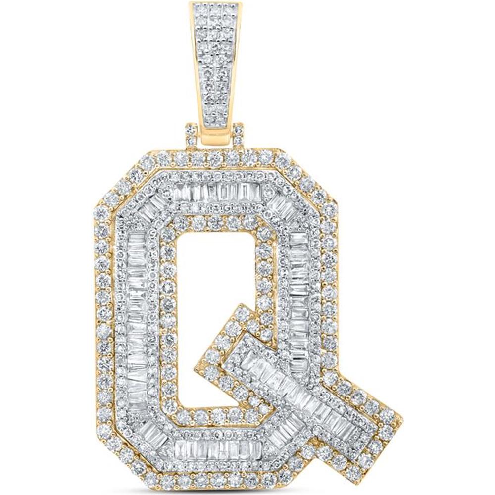 10K Yellow Gold Baguette Diamond Q Initial Letter Pendant - 3.5 Carat Total Diamond Weight