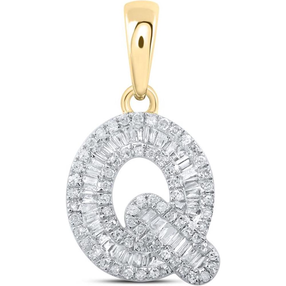 10K Yellow Gold Baguette Diamond "Q" Initial Letter Pendant - 3/8 Carat Total Diamond Weight