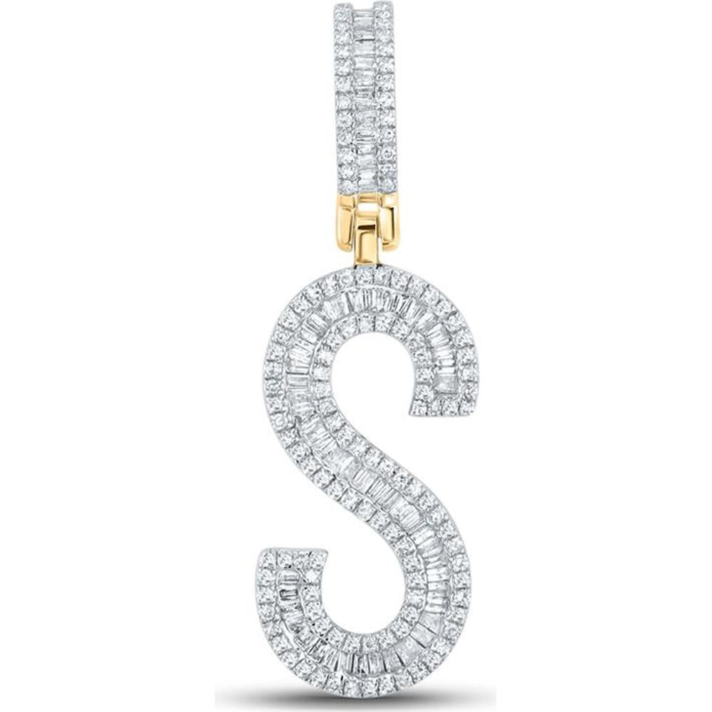 10K Yellow Gold Baguette Diamond S Initial Charm Pendant - 3/4 Carat Total Diamond Weight
