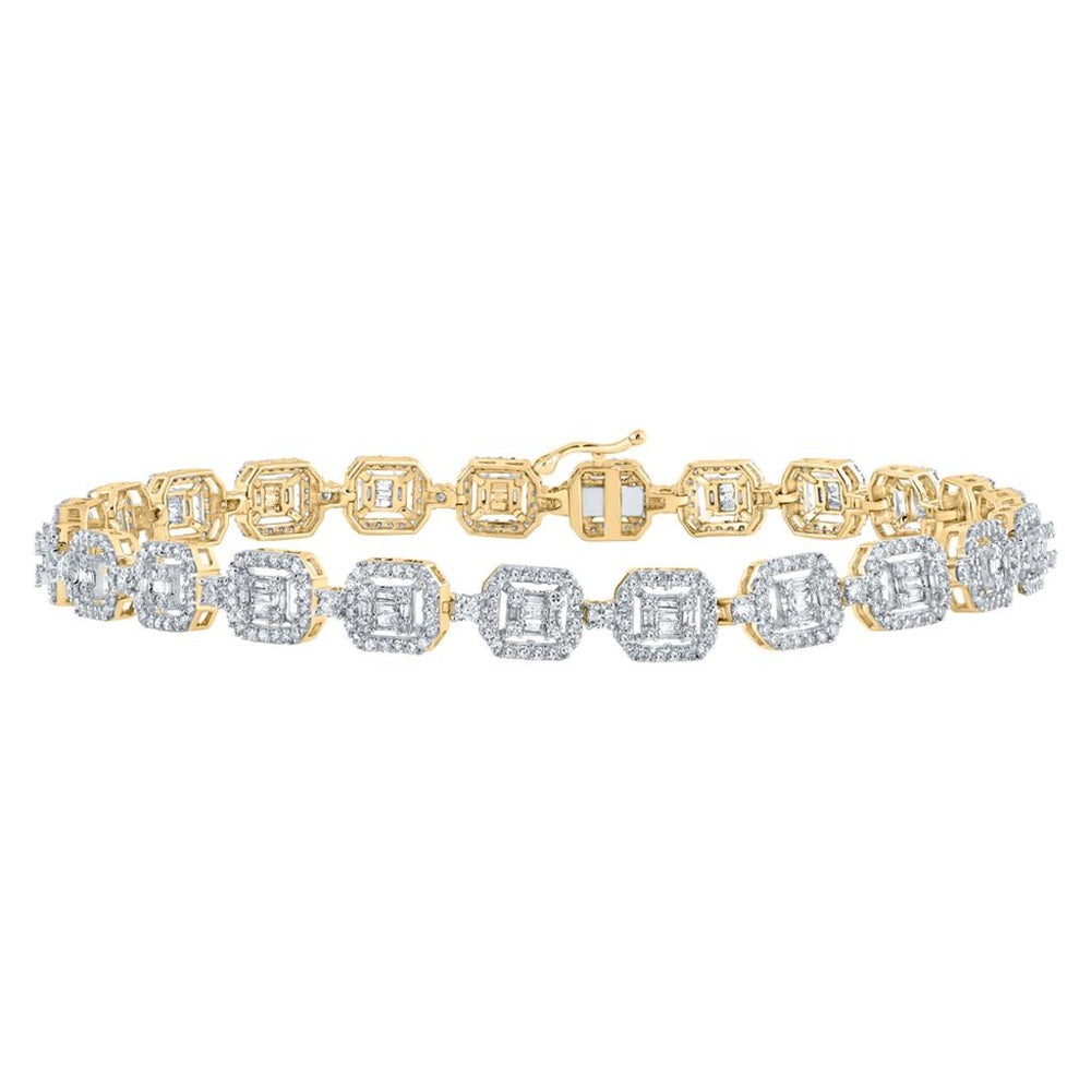 10K Yellow Gold Baguette Diamond Square Link Bracelet - 4 Carat Total Diamond Weight