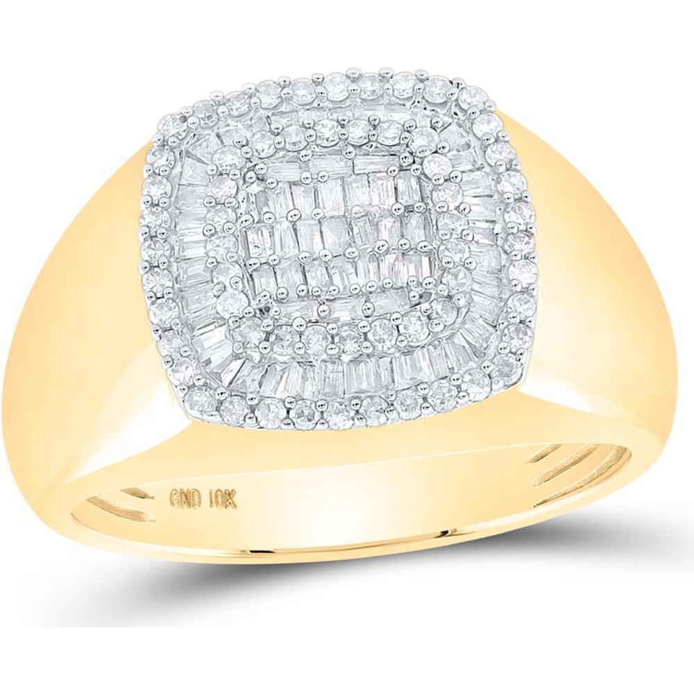 10K Yellow Gold Baguette Diamond Square Ring - 0.52 Carat Baguette and 0.27 Carat Round Diamond Total Weight
