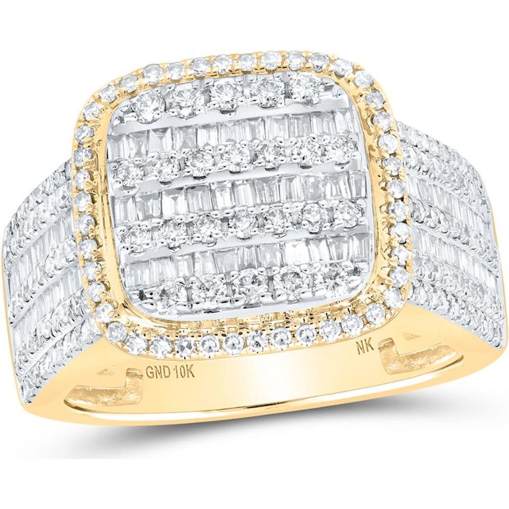 10K Yellow Gold Baguette Diamond Square Ring with Round Diamonds - 2 Carat Total Diamond Weight