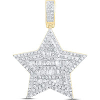 10K Yellow Gold Baguette Diamond Star Charm Pendant - 3/4 Carat Total Diamond Weight