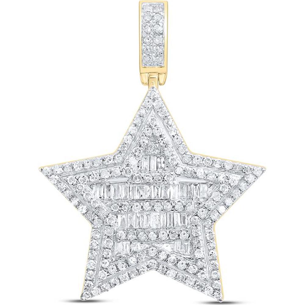 10K Yellow Gold Baguette Diamond Star Charm Pendant - 3/4 Carat Total Diamond Weight