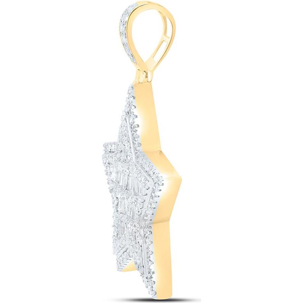 10K Yellow Gold Baguette Diamond Star Charm Pendant - 3/4 Carat Total Diamond Weight