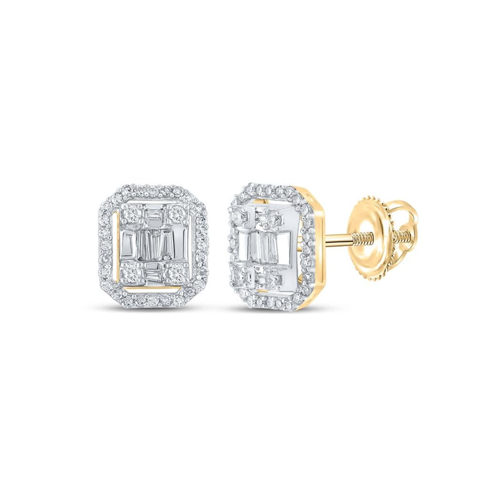 10K Yellow Gold Baguette Diamond Stud Earrings - 1/2 Carat Total Diamond Weight