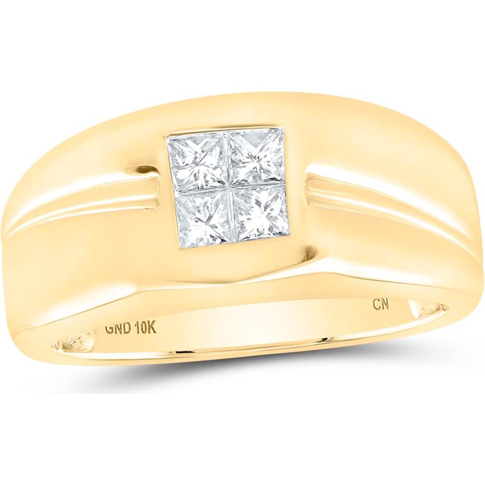 10K Yellow Gold Band Ring with Invisible-Set Princess Cut Diamonds - 0.50 Carat Total Diamond Weight
