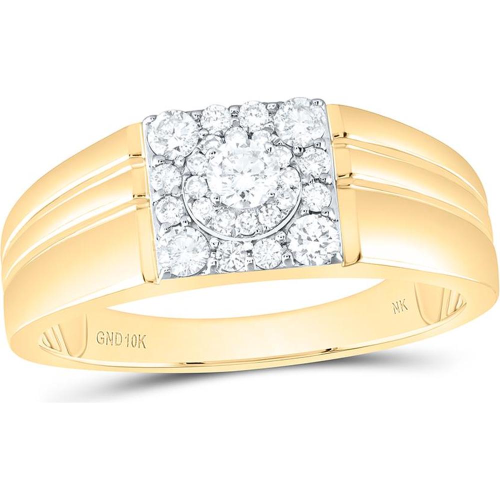 10K Yellow Gold Band Ring with Prong-Set Round Diamond Cluster - 0.50 Carat Total Diamond Weight