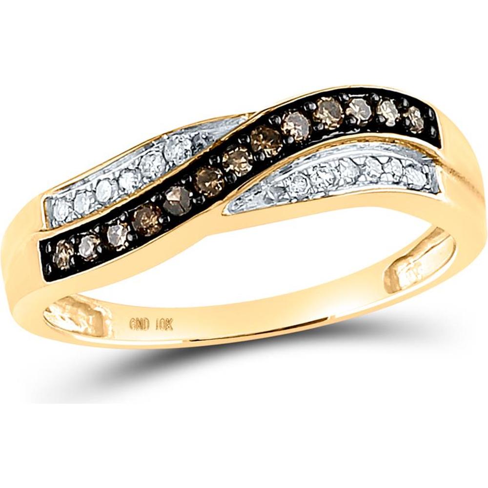 10K Yellow Gold Band Ring with Round Brown and White Pave-Set Diamonds - 0.25 Carat Total Diamond Weight